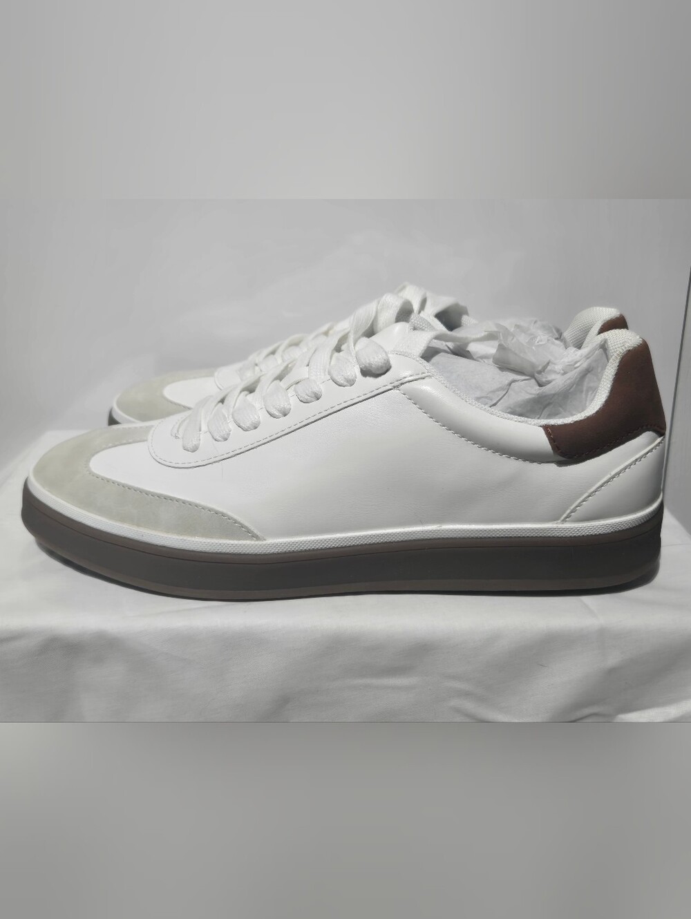Bruno Marc Men's White Brown Leather Sneakers Casual Lace Up Shoes Size 9.5 New